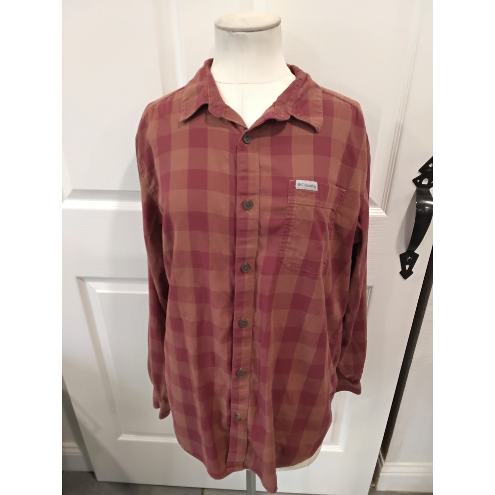 Columbia‎ Mens Red Plaid Long Sleeve Button Up Shirt Size L